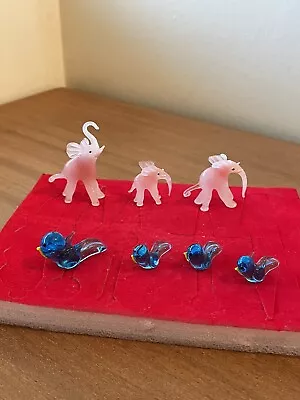 Buy 2x Vintage Sets Of Glass Animals Elephants And Birds  • 8£