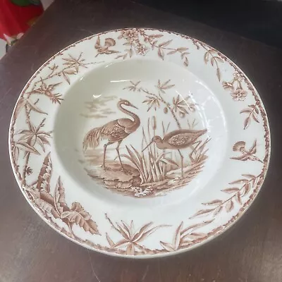 Buy Antique Ridgway Indus Pattern Stork Bird Brown Transferware Rimmed Soup Bowl  • 37.27£