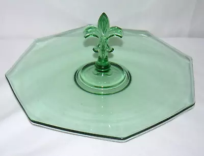 Buy Green Glass Sandwich Serving Plate Middle Crest Top Handle Octagon Shape • 34.88£