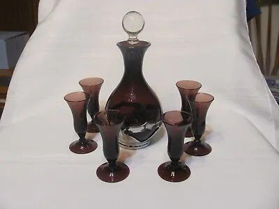 Buy Antique Elegant Glass Cambridge Amethyst 1 Oz. Cordial/favor Vases With Decanter • 116.49£