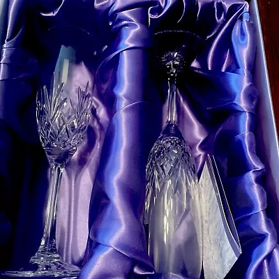 Buy Edinburgh Crystal DUET (2) Champagne Flutes Boxed 8.5  Tall  Excellent Signed • 37.27£
