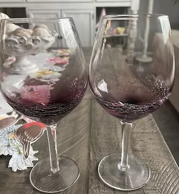 Buy Pier 1 Purple Amethyst Crackle Wine Glasses 9  Set Of 2 • 21.43£