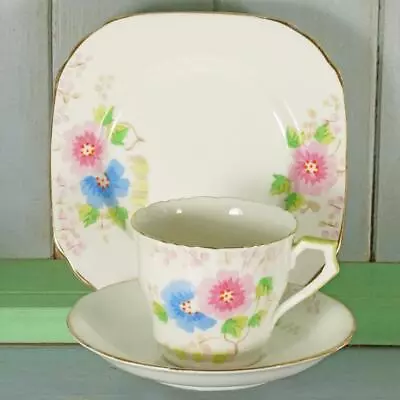 Buy Art Deco Delphine Trio English Bone China Tea Cup Set Hand Painted Floral No1397 • 15£
