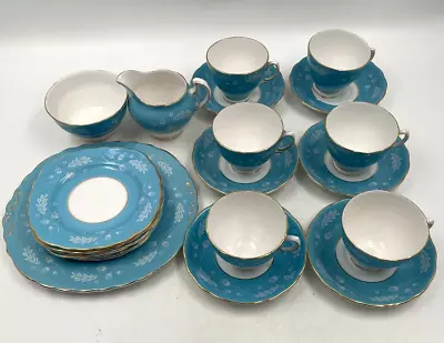 Buy Colclough Acorn Tea Set For 6 Blue White Gold 21 Pieces Vintage T2920 C3785 • 29.99£