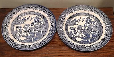 Buy Churchill China Willow Pattern 29 Cm Diameter Dinner Plates Blue And White • 13.95£