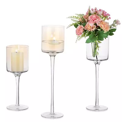 Buy Tall Glass Candle Holder - Set Of 3 Clear Tea Lights Candle Holder For Table ... • 37.28£