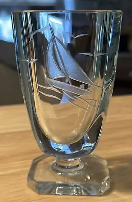 Buy Strombergshyttan Engraved Crystal Vase With Sailboat Swedish Art Glass 5  Tall • 29.82£