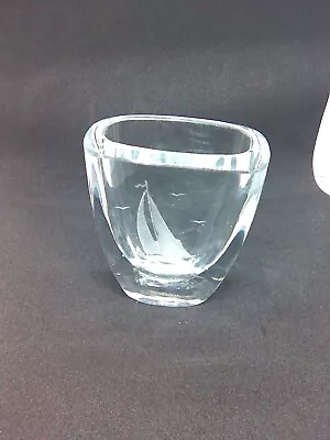 Buy Strombergshyttan Of Sweden Small Engraved Glass Vase, Boat • 15£