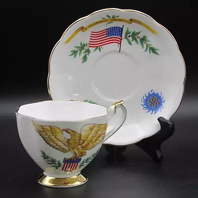 Buy Princess Anne Cup & Saucer, American Eagle, Fine Bone China, England, Gold Trim • 23.25£