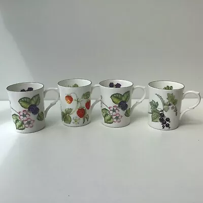 Buy Kingsbury Summer Fruits Fine Bone China Mugs X4 Staffordshire England • 22.99£