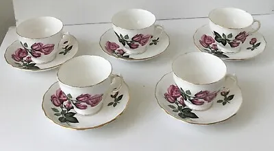 Buy Vintage 1953 To 64 Royal Vale China Teacup And Saucer Set Of 5 Red Rose Pattern • 65.24£