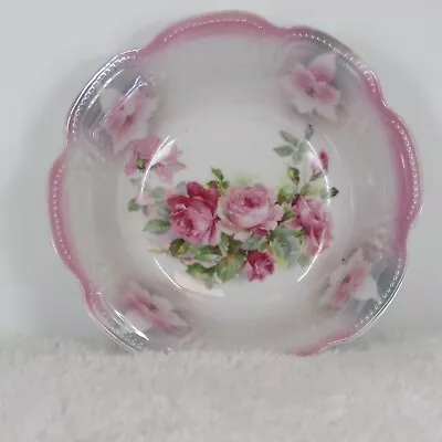 Buy Marked Germany Bowl Pink Roses With Scalloped Edges Petals Pretty Ceramic 8 1/2 • 26.09£
