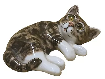 Buy Winstanley Ceramic Laying Down Cat With Glass Eyes - Size 1 • 29.95£