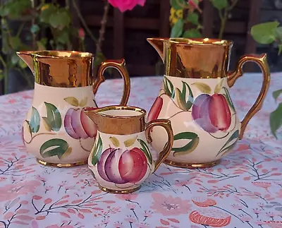 Buy Vintage Wade Harvest Ware Gold Lustre Jugs / Creamers Hand-painted Set Of 3 • 19.50£