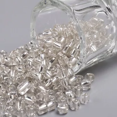 Buy 50g Silver Lined 4mm Clear Glass Seed Beads - Beading, Crafts, Jewellery Making • 2.15£