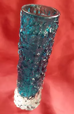 Buy Whitefriars Kingfisher Blue Bark Pattern Finger Uranium Glass Vase 15cm • 47.50£