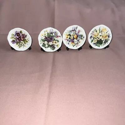 Buy 4 X Miniature Bone China Plates With Stands - 5.5cm - Flowers - Dolls House? • 12£