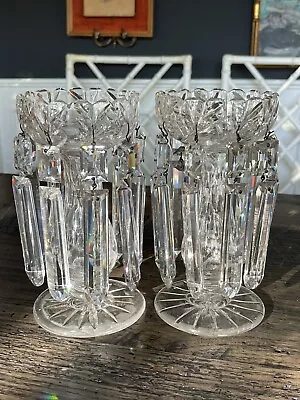 Buy 19th C. Victorian English Irish Cut Glass Crystal Girandoles Lusters Candelabras • 368.11£