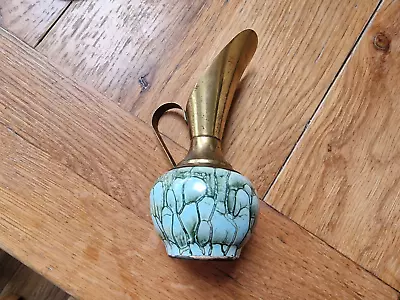 Buy Vintage Delft Holland Ewer Jug Vase Brass Porcelain Marbled Blue Green 13.5cm • 9.95£