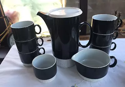 Buy POOLE Retro Coffee Set, Black And White Coffee Pot Sugar /milk 6 X Stacking Mugs • 12£