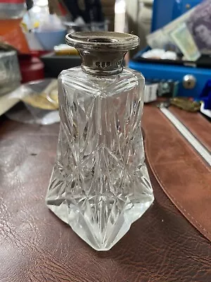 Buy Silver Topped Antique Cut Glass Perfume Bottle Diamond Cut Circa 1927 London • 13.99£