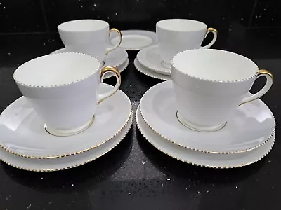 Buy VINTAGE WEDGWOOD FINE BONE CHINA TEA SET 4 X TRIOS MILK & SUGAR DOVE GREY & GILT • 20£