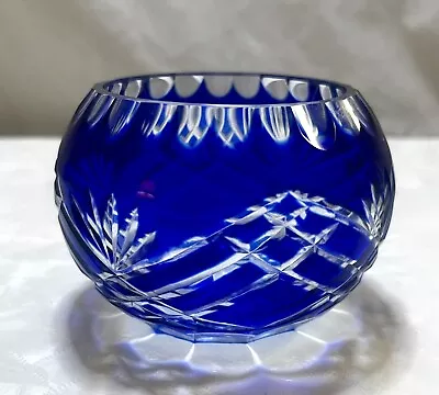 Buy Vintage Cut To Clear Bohemian Blue Glass Bowl/Votive Candle Holder 2.5  • 14.91£