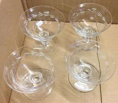 Buy 4 X Small Vintage Cut  Glass Etched Champagne Saucers Glasses • 20£