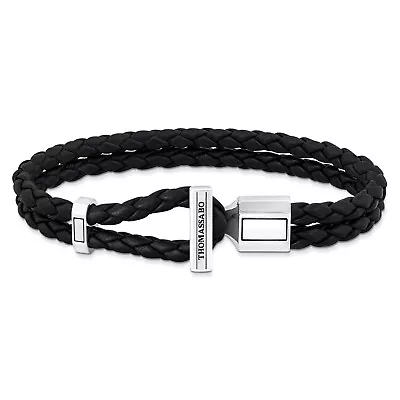 Buy Thomas Sabo Jewelry Unisex Leather Wrist Band Black Silver A2148-682-11 • 138.54£