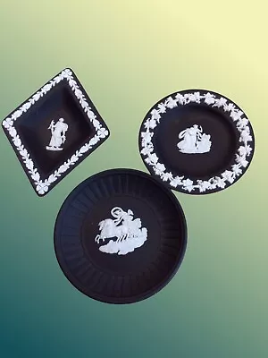 Buy Unusual Wedgwood Black Basalt Jasperware Trinket Dish Set X3 • 36.50£