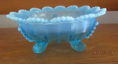 Buy Northwood, Blue Opalescent 8 1/2 Inch Scalloped Three - Toed Bowl, Excellent • 46.59£