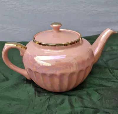 Buy Vintage SADLER 4 Cup TEAPOT Ceramic PINK LUSTRE Gilt Trim • 23.95£