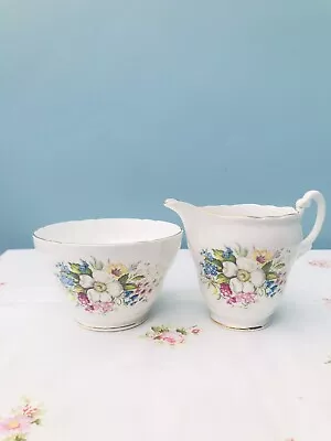 Buy Pretty Royal Ascot Vintage  Floral Bone China Sugar  Bowl & Creamer/Milk 💐 • 6.85£