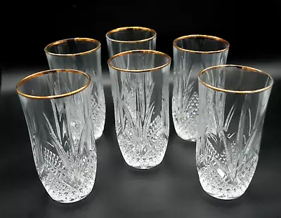 Buy 6 Vintage Mid Century Heavy Crystal Diamond Cut Beveled Tall Glasses Tumblers • 35.65£