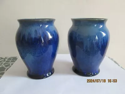 Buy Pair Denby Electric Blue Grantham Cooperative Society Diamond Jubilee Vases 1932 • 39.99£