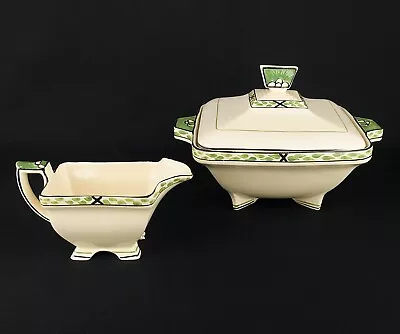 Buy Vintage Art Deco Burleigh Ware Square Tureen And Jug Staffordshire England • 39£