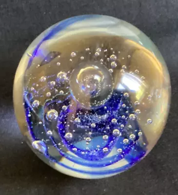 Buy Glass Paperweight Blue Swirl Controlled Small Bubbles & Big Bubble Bargain • 6£