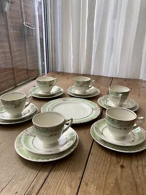 Buy Vintage Rare Palissy Art Deco Style Green Tea Set Cups Saucers Plates Cake Plate • 9.75£