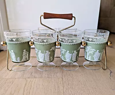 Buy Vintage Green Greek Mythology Wedgwood Glasses With Carrier Barware • 69.85£