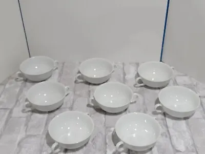 Buy Set Of 8 Kaiser Fine Porcelain Germany Domino White Cream Soup Bowls W/ Saucers • 97.08£