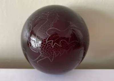 Buy Collectable Rare Red Glass Paperweight Etched Dragon & Etched Crown Makers Mark • 14.99£