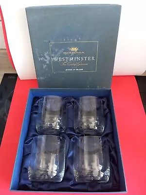 Buy Four Vintage Boxed Bohemia Glass Westminster Tumblers - Etched Swag Decoration  • 16£