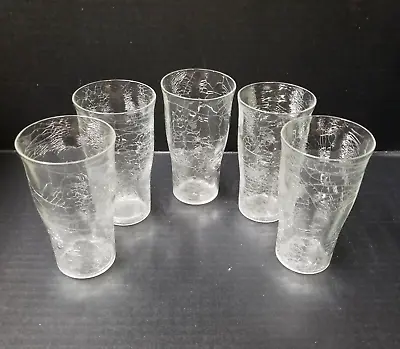 Buy 5 Crackle Glass Clear Drinking Glass 5  Juice Vintage 8 Ounce Set • 17.71£