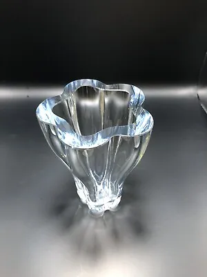 Buy Strombergshyttan Crystal 5” Vase SIGNED  Clover Shaped Sweden Swedish Blue Tint • 14.90£