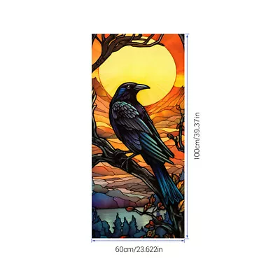Buy Stained Glass Window Film Privacy Crow Painted Frosted Film Static Cling Sticker • 11.59£