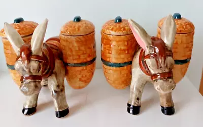 Buy Pair Of Vintage Foreign Ceramic Donkeys With Jam And Honey Pot Baskets • 12£