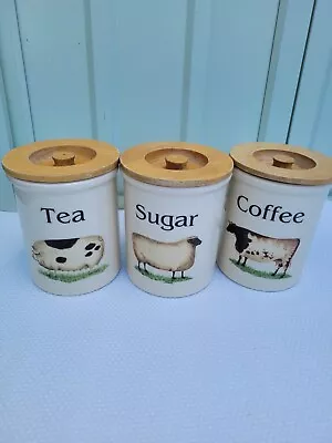 Buy T.G Green Pottery Cloverleaf Farm Animals Tea Coffee & Sugar Jars  • 20£