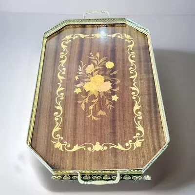 Buy Vintage Italian Marquetry Inlaid Wooden Serving Tray Sorrento Handmade Brass • 43£