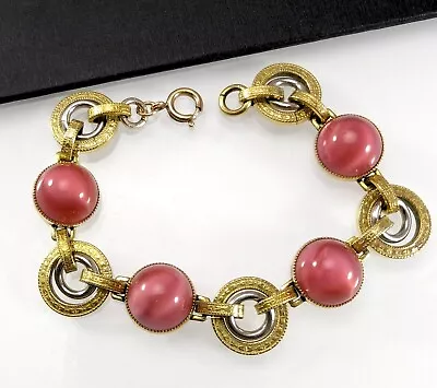 Buy Art Deco Pink Satin Glass Domes Bracelet - Circle Links - 1930s Vintage • 99.95£