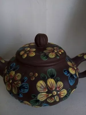 Buy Small Brown Clay Chinese Teapot With Hand Painted Flowers • 30£